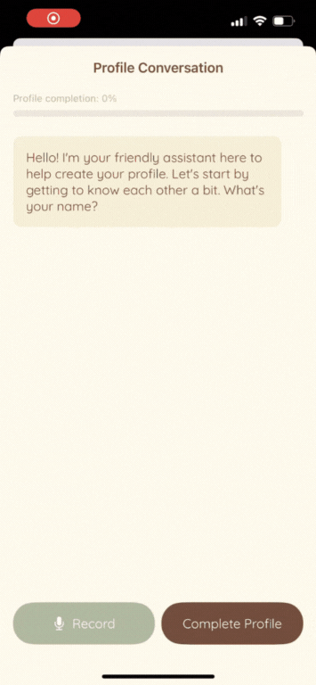 Filling out your profile with voice AI assistant
